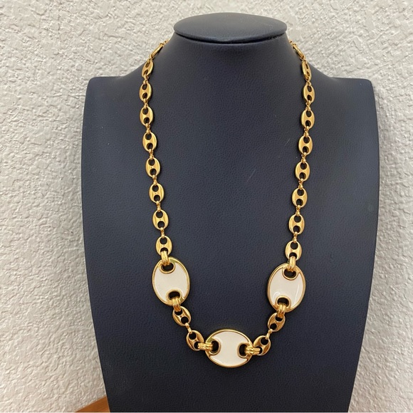 Vintage Unsigned Gold-tone White Enameled Mariner Link Chain 18” Necklace 43.1g - Picture 2 of 12